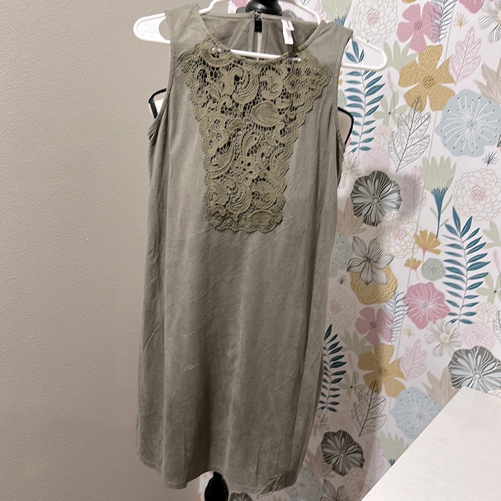 Xhiliration  small moss faux suede shift dress like new